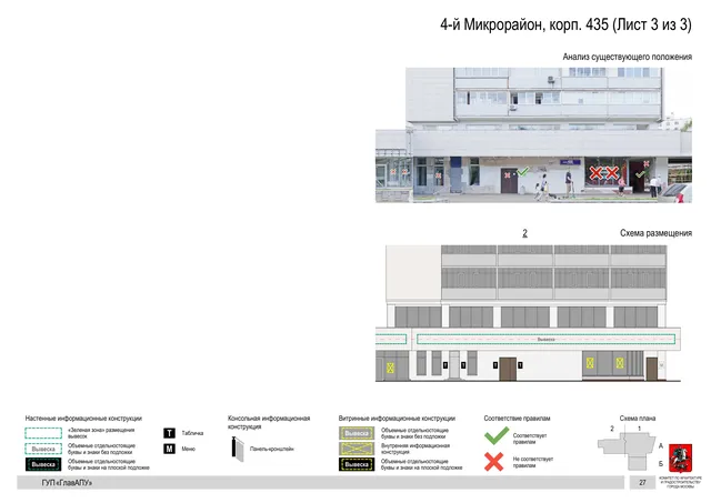 Архитектурная концепция размещения вывесок — 4-й микрорайон, корп. 435, Москва, лист 3 из 3 · Документ по адресу · Архитектурно-художественная концепция · 2016 год
