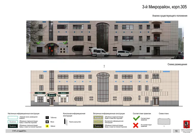 Архитектурная концепция размещения вывесок — 3-й микрорайон, корп. 305, Москва, страница PDF 9 · Документ по адресу · Архитектурно-художественная концепция · 2016 год
