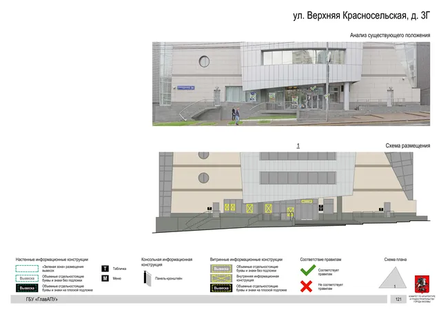 Архитектурная концепция размещения вывесок — Верхняя красносельская улица, 3Г, Москва, страница PDF 124 · Документ по адресу · Архитектурно-художественная концепция · 2019 год
