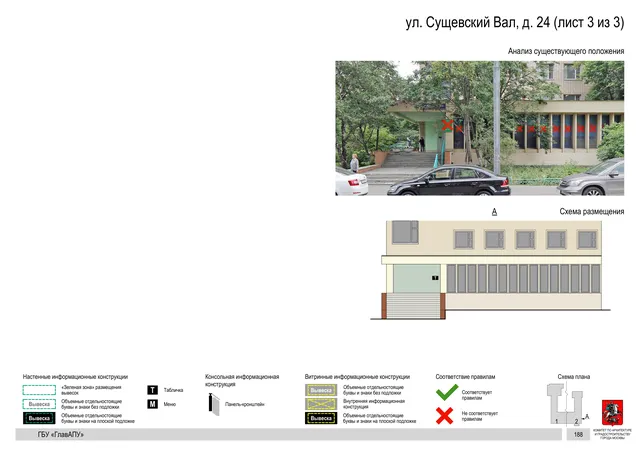 Архитектурная концепция размещения вывесок — Сущевский вал улица, 24, Москва, лист 3 из 3 · Документ по адресу · Архитектурно-художественная концепция · 2019 год