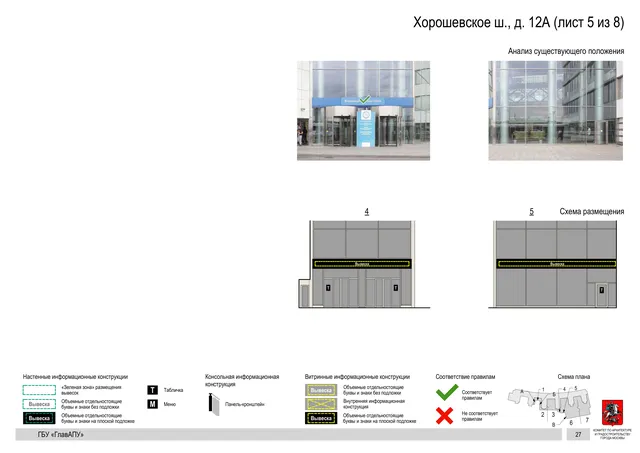 Архитектурная концепция размещения вывесок — Хорошевское шоссе, 12А, Москва, лист 5 из 8 · Документ по адресу · Архитектурно-художественная концепция · 2019 год
