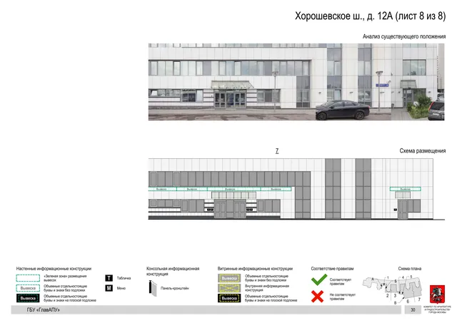 Архитектурная концепция размещения вывесок — Хорошевское шоссе, 12А, Москва, лист 8 из 8 · Документ по адресу · Архитектурно-художественная концепция · 2019 год