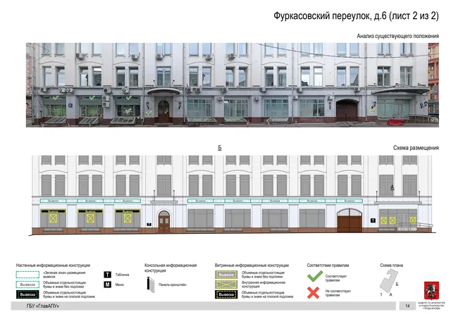Архитектурная концепция размещения вывесок — Фуркасовский переулок, 6, Москва, лист 2 из 2 · Документ по адресу · Архитектурно-художественная концепция