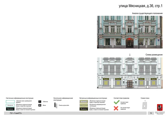 улица Мясницкая, д.36, стр.1 · PDF 79 Архитектурная концепция размещения вывесок — Мясницкая улица, 36, стр. 1, Москва, страница PDF 79 · Документ по адресу · Архитектурно-художественная концепция