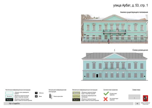 улица Арбат, д. 53, стр. 1 · PDF 42 Архитектурная концепция размещения вывесок — Арбат улица, 53, стр. 1, Москва, страница PDF 42 · Документ по адресу · АХК № 279 от 16.10.2025