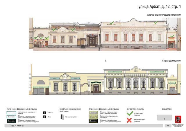улица Арбат, д. 42, стр. 1 · PDF 59 Архитектурная концепция размещения вывесок — Арбат улица, 42, стр. 1, Москва, страница PDF 59 · Документ по адресу · АХК № 279 от 16.10.2025