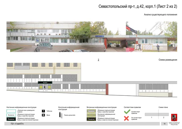 Архитектурная концепция размещения вывесок — Севастопольский проспект, 42, корп. 1, Москва, лист 2 из 2 · Документ по адресу · Архитектурно-художественная концепция · 2020 год