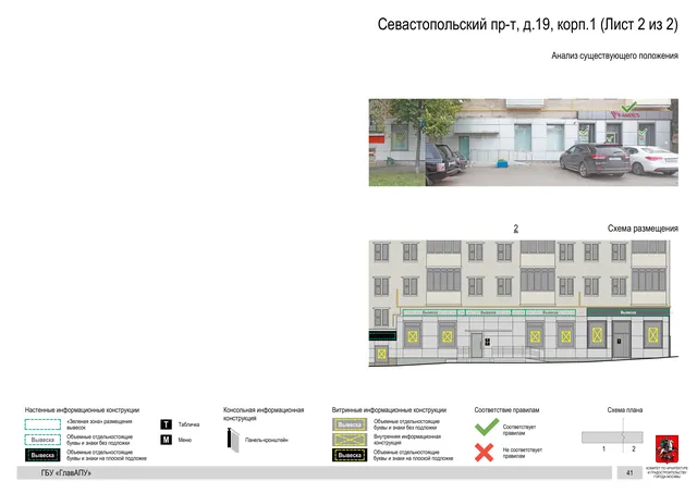 Архитектурная концепция размещения вывесок — Севастопольский проспект, 19, корп. 1, Москва, лист 2 из 2 · Документ по адресу · Архитектурно-художественная концепция · 2020 год