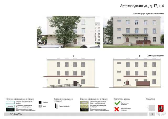 Архитектурная концепция размещения вывесок — Автозаводская улица, 17, корп. 4, Москва, страница PDF 122 · Документ по адресу · Архитектурно-художественная концепция · 2019 год