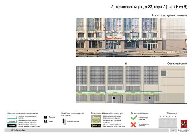Архитектурная концепция размещения вывесок — Автозаводская улица, 23, корп. 7, Москва, лист 6 из 6 · Документ по адресу · Архитектурно-художественная концепция · 2019 год