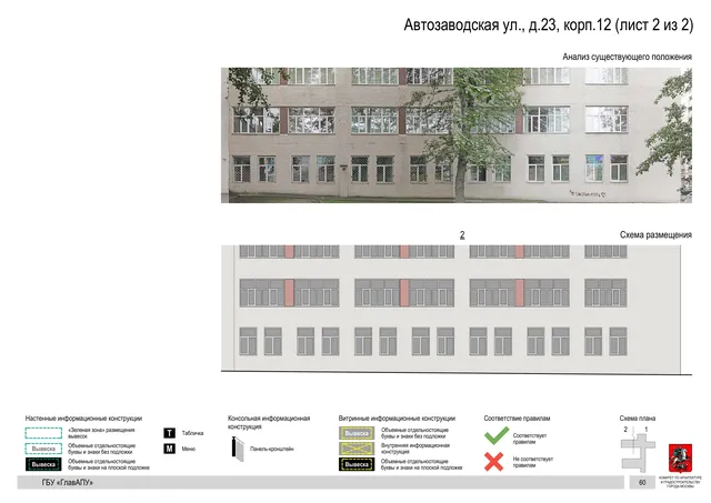 Архитектурная концепция размещения вывесок — Автозаводская улица, 23, корп. 12, Москва, лист 2 из 2 · Документ по адресу · Архитектурно-художественная концепция · 2019 год