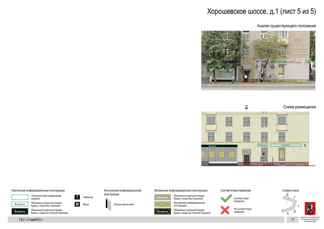 Архитектурная концепция размещения вывесок — Хорошевское шоссе, 1, Москва, лист 5 из 5 · Документ по адресу · Архитектурно-художественная концепция · 2019 год