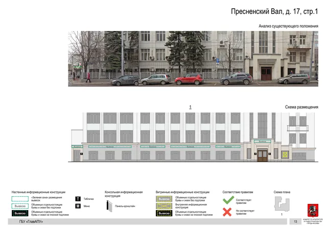 Архитектурная концепция размещения вывесок — Пресненский вал, 17, стр. 1, Москва, страница PDF 15 · Документ по адресу · Архитектурно-художественная концепция · 2019 год