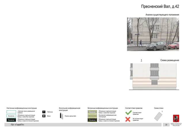 Архитектурная концепция размещения вывесок — Пресненский вал, 42, Москва, страница PDF 26 · Документ по адресу · Архитектурно-художественная концепция · 2019 год