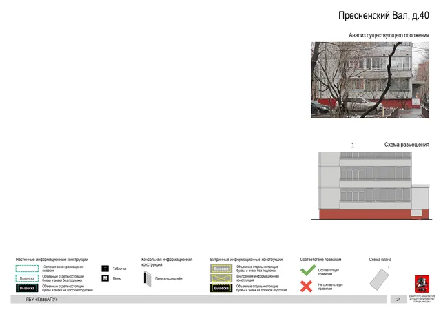 Архитектурная концепция размещения вывесок — Пресненский вал, 40, Москва, страница PDF 27 · Документ по адресу · Архитектурно-художественная концепция · 2019 год