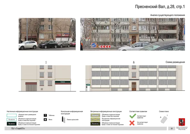 Архитектурная концепция размещения вывесок — Пресненский вал, 28, стр. 1, Москва, страница PDF 33 · Документ по адресу · Архитектурно-художественная концепция · 2019 год