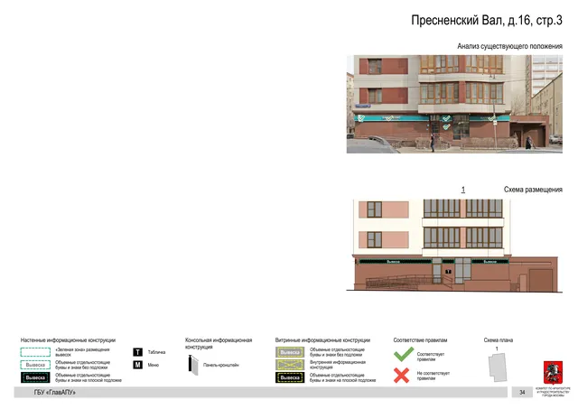Архитектурная концепция размещения вывесок — Пресненский вал, 16, стр. 3, Москва, страница PDF 37 · Документ по адресу · Архитектурно-художественная концепция · 2019 год