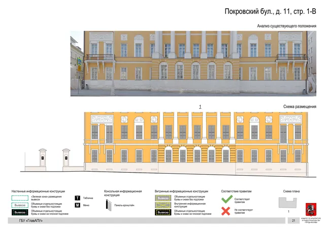 Архитектурная концепция размещения вывесок — Покровский бульвар, 11, стр. 1-В, Москва, страница PDF 23 · Документ по адресу · Архитектурно-художественная концепция · 2018 год