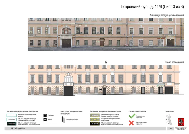 Архитектурная концепция размещения вывесок — Покровский бульвар, 14/6, Москва, лист 3 из 3 · Документ по адресу · Архитектурно-художественная концепция · 2018 год