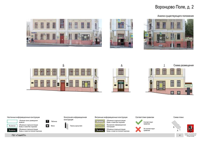 Архитектурная концепция размещения вывесок — Воронцово поле, 2, Москва, страница PDF 56 · Документ по адресу · Архитектурно-художественная концепция · 2018 год