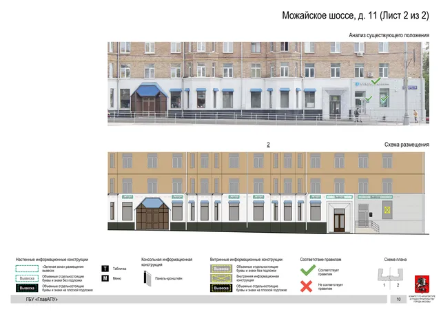 Архитектурная концепция размещения вывесок — Можайское шоссе, 11, Москва, лист 2 из 2 · Документ по адресу · Архитектурно-художественная концепция · 2020 год
