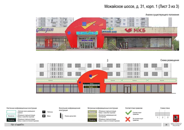 Архитектурная концепция размещения вывесок — Можайское шоссе, 31, корп. 1, Москва, лист 3 из 3 · Документ по адресу · Архитектурно-художественная концепция · 2020 год