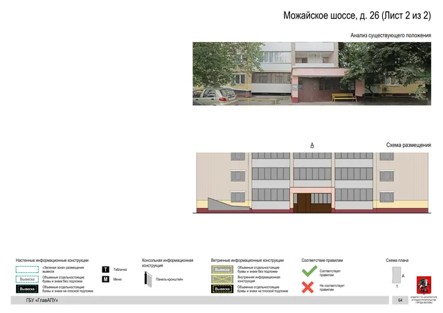 Архитектурная концепция размещения вывесок — Можайское шоссе, 26, Москва, лист 2 из 2 · Документ по адресу · Архитектурно-художественная концепция · 2020 год
