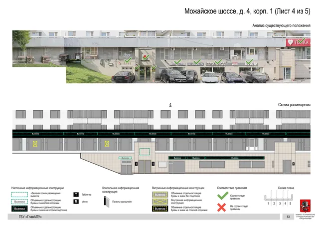 Архитектурная концепция размещения вывесок — Можайское шоссе, 4, корп. 1, Москва, лист 4 из 5 · Документ по адресу · Архитектурно-художественная концепция · 2020 год