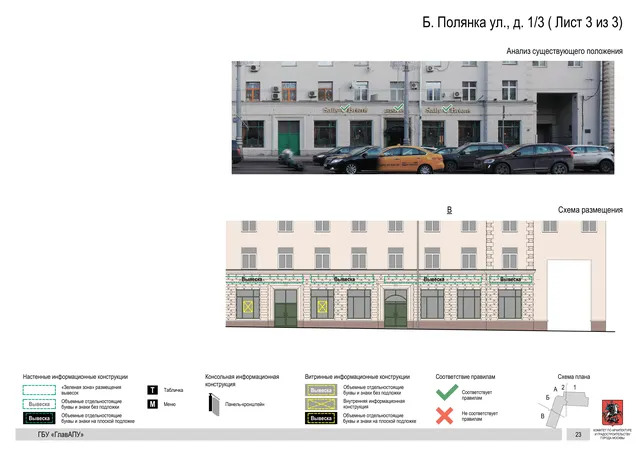 Б. Полянка ул., д. 1/3 ( Лист 3 из 3) · PDF 25 Архитектурная концепция размещения вывесок — Б полянка улица, 1/3, Москва, лист 3 из 3 · Документ по адресу · Архитектурно-художественная концепция