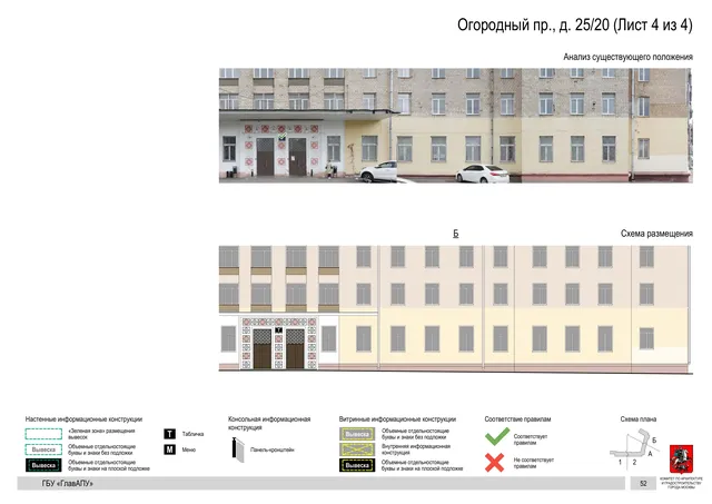 Архитектурная концепция размещения вывесок — Огородный, 25/20, Москва, лист 4 из 4 · Документ по адресу · Архитектурно-художественная концепция · 2020 год