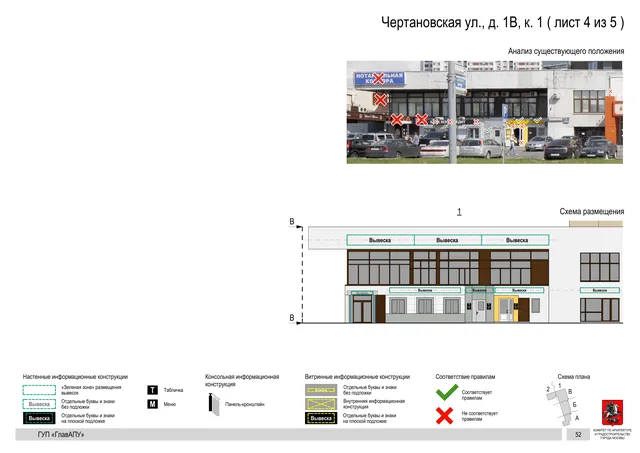 Архитектурная концепция размещения вывесок — Чертановская улица, 1В, корп. 1, Москва, лист 4 из 5 · Документ по адресу · Архитектурно-художественная концепция · 2016 год