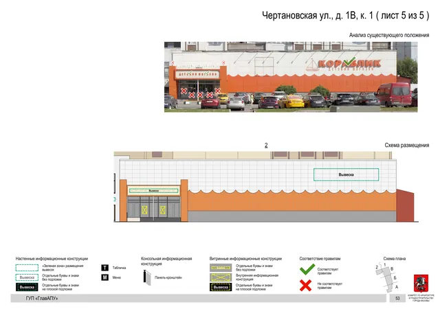 Архитектурная концепция размещения вывесок — Чертановская улица, 1В, корп. 1, Москва, лист 5 из 5 · Документ по адресу · Архитектурно-художественная концепция · 2016 год