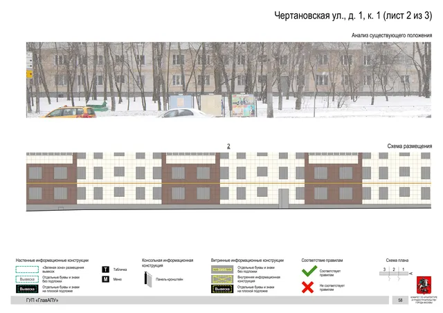 Архитектурная концепция размещения вывесок — Чертановская улица, 1, корп. 1, Москва, лист 2 из 3 · Документ по адресу · Архитектурно-художественная концепция · 2016 год