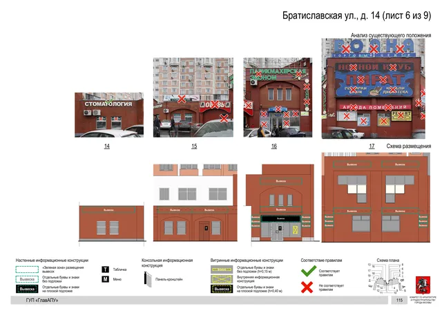 Архитектурная концепция размещения вывесок — Братиславская улица, 14, Москва, лист 6 из 9 · Документ по адресу · Архитектурно-художественная концепция · 2016 год