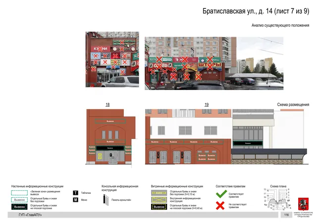 Архитектурная концепция размещения вывесок — Братиславская улица, 14, Москва, лист 7 из 9 · Документ по адресу · Архитектурно-художественная концепция · 2016 год