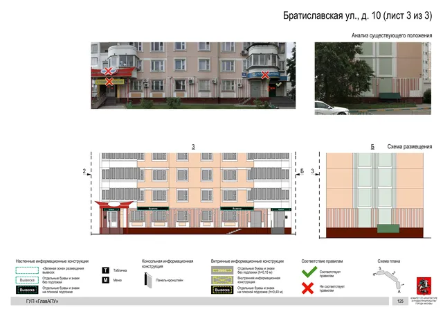 Архитектурная концепция размещения вывесок — Братиславская улица, 10, Москва, лист 3 из 3 · Документ по адресу · Архитектурно-художественная концепция · 2016 год