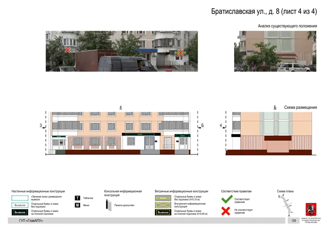 Архитектурная концепция размещения вывесок — Братиславская улица, 8, Москва, лист 4 из 4 · Документ по адресу · Архитектурно-художественная концепция · 2016 год