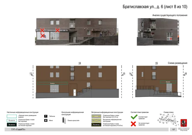 Архитектурная концепция размещения вывесок — Братиславская улица, 6, Москва, лист 8 из 10 · Документ по адресу · Архитектурно-художественная концепция · 2016 год