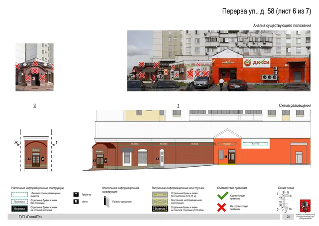 Архитектурная концепция размещения вывесок — Перерва улица, 58, Москва, лист 6 из 7 · Документ по адресу · Архитектурно-художественная концепция · 2016 год