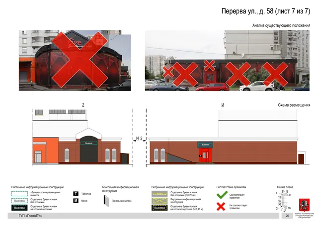 Архитектурная концепция размещения вывесок — Перерва улица, 58, Москва, лист 7 из 7 · Документ по адресу · Архитектурно-художественная концепция · 2016 год