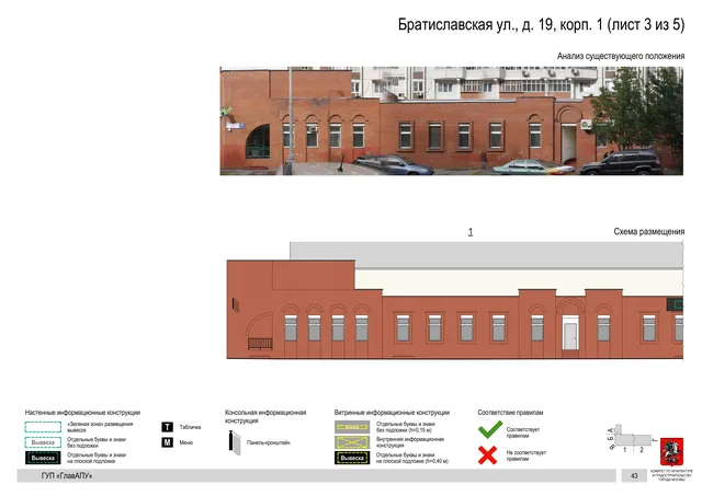 Архитектурная концепция размещения вывесок — Братиславская улица, 19, корп. 1, Москва, лист 3 из 5 · Документ по адресу · Архитектурно-художественная концепция · 2016 год