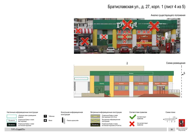 Архитектурная концепция размещения вывесок — Братиславская улица, 27, корп. 1, Москва, лист 4 из 5 · Документ по адресу · Архитектурно-художественная концепция · 2016 год