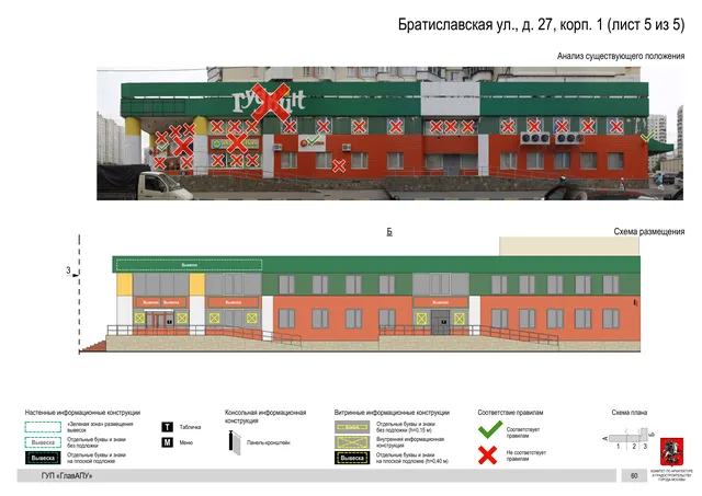 Архитектурная концепция размещения вывесок — Братиславская улица, 27, корп. 1, Москва, лист 5 из 5 · Документ по адресу · Архитектурно-художественная концепция · 2016 год