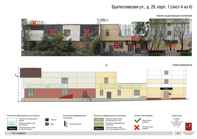 Архитектурная концепция размещения вывесок — Братиславская улица, 29, корп. 1, Москва, лист 4 из 4 · Документ по адресу · Архитектурно-художественная концепция · 2016 год