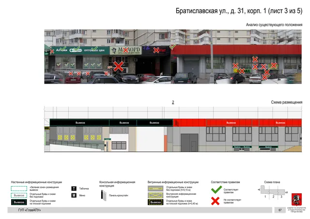 Архитектурная концепция размещения вывесок — Братиславская улица, 31, корп. 1, Москва, лист 3 из 5 · Документ по адресу · Архитектурно-художественная концепция · 2016 год