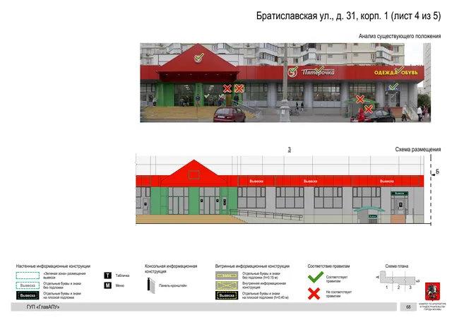 Архитектурная концепция размещения вывесок — Братиславская улица, 31, корп. 1, Москва, лист 4 из 5 · Документ по адресу · Архитектурно-художественная концепция · 2016 год