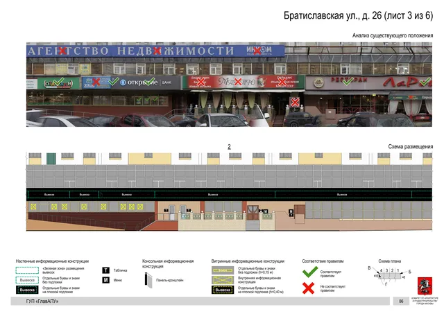 Архитектурная концепция размещения вывесок — Братиславская улица, 26, Москва, лист 3 из 6 · Документ по адресу · Архитектурно-художественная концепция · 2016 год