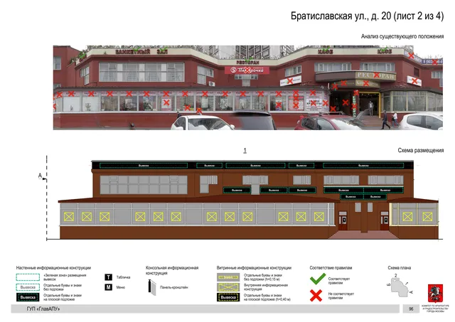 Архитектурная концепция размещения вывесок — Братиславская улица, 20, Москва, лист 2 из 4 · Документ по адресу · Архитектурно-художественная концепция · 2016 год