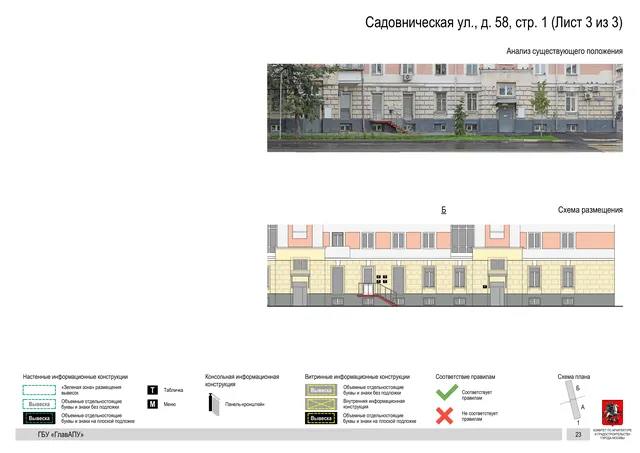 Садовническая ул., д. 58, стр. 1 (Лист 3 из 3) · PDF 25 Архитектурная концепция размещения вывесок — Садовническая улица, 58, стр. 1, Москва, лист 3 из 3 · Документ по адресу · Архитектурно-художественная концепция