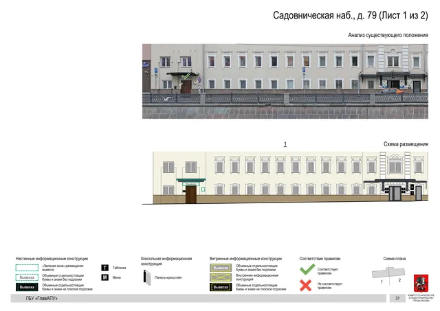 Садовническая наб., д. 79 (Лист 1 из 2) · PDF 33 Архитектурная концепция размещения вывесок — Садовническая набережная, 79, Москва, лист 1 из 2 · Документ по адресу · Архитектурно-художественная концепция